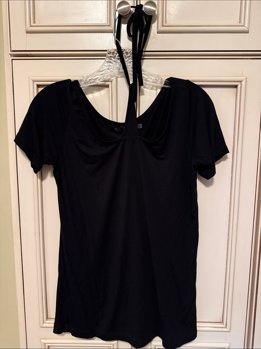 Women's Black Short Sleeve Scoop Neck Top - Unbranded